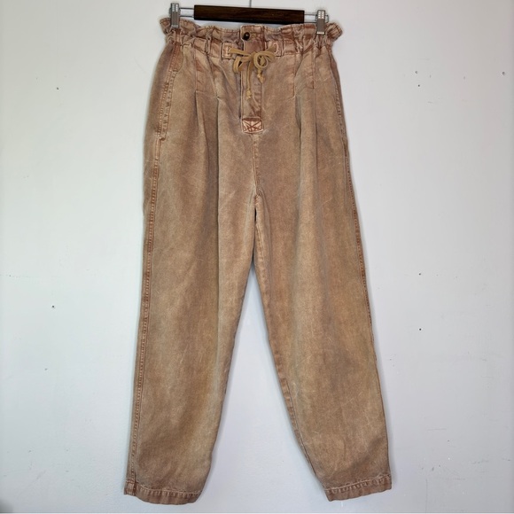 Free People Margate Paperbag Waist Pleated Trouser Pants Cream Ivory Size S - Picture 4 of 12